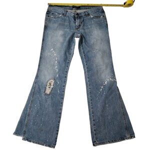 Women's American Eagle Distressed Jeans Wide Bootcut 8 Bleached 100% Cotton